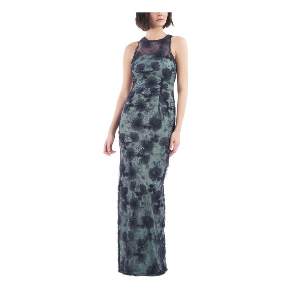 JS COLLECTION Womens Turquoise Mesh Lined Sleeveless Full-Length Sheath Dress 8